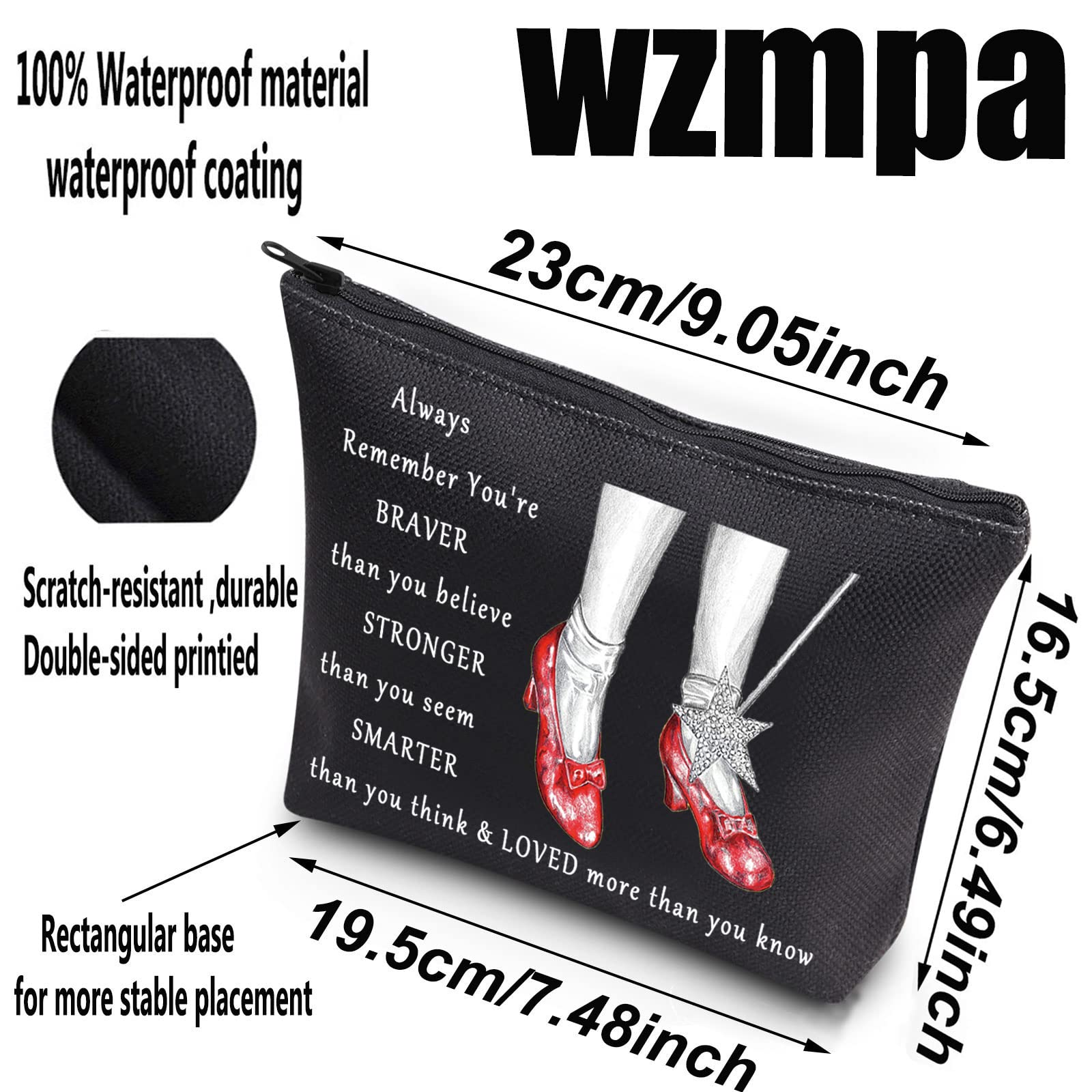 WZMPA Wizard Girl Cosmetic Bag Red Slippers Inspired Gift You Are Braver Stronger Smarter Than You Think Makeup Zipper Pouch Bag For Friend Family(Always Doro) - Image 2