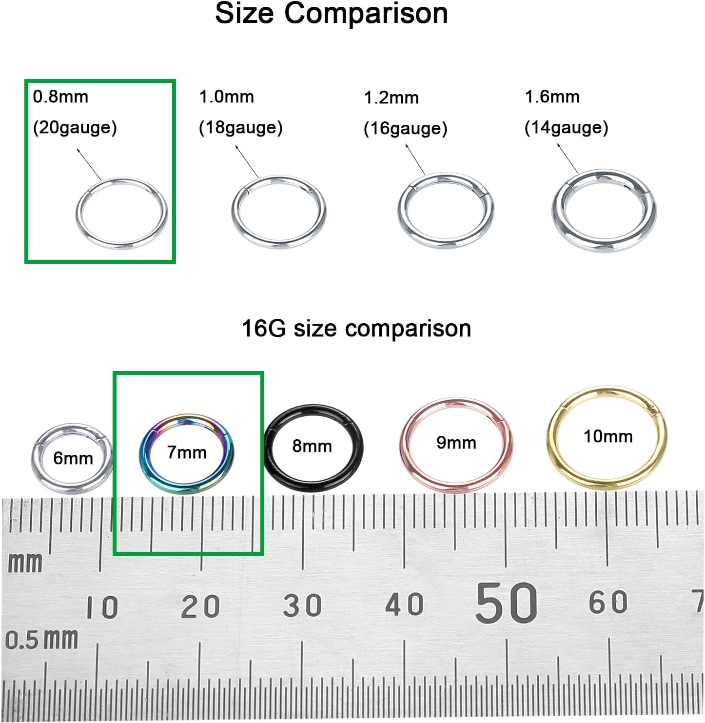 Xpircn 14G 16G 18G 20G Nose Rings Hoops Lip Septum Rings 316L Surgical Steel Tragus Daith Cartilage Earrings for Women Nose Ring Hoop Hinged Segment Ring Nose Piercing Jewelry - Image 3