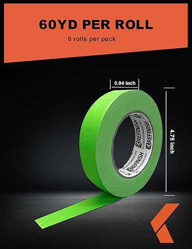 Miniatura 8 de KREFINISH Painters - Cinta adhesiva para pintura de automóvil, color verde, sin residuos, para pintura automotriz, resistente al calor para cabina