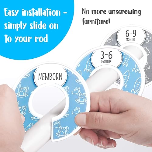 Miniatura 8 de Eli with Love - Separadores de armario para bebé (azul bebé) – Se adapta a barra de 1.5 pulgadas – Juego de 8 organizadores de ropa de bebé – Azul