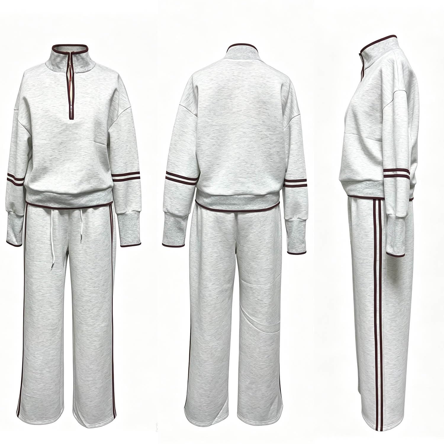 Damski dres z zamkiem do połowy, zestaw, stójka, bluza z szerokimi