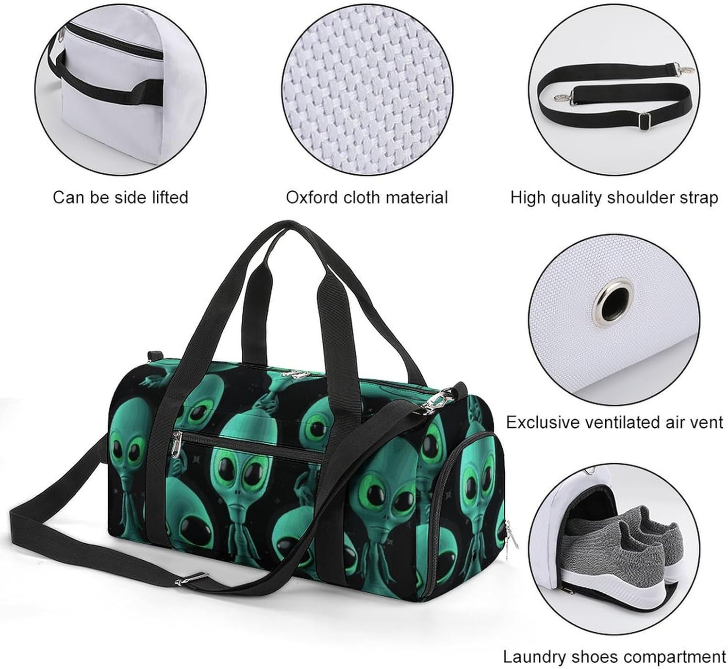 Aliens Barrel Gym Bags for Men And Women, Duffle Bag for Travel Sports Bag Camping Weekend Carry on Overnight Duffel Bag with Shoulder Strap