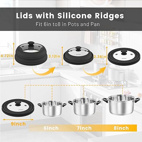 Miniatura 5 de Cubierta plegable para salpicaduras de microondas, tapa de silicona ventilada y vidrio con mango de fácil agarre, se adapta a platos y cuencos de 6