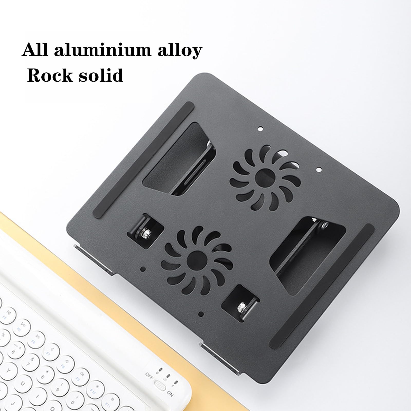 Supporto per computer portatile, girevole a 360°, raffreddamento ventola, pieghevole, in lega di alluminio, adatto per computer portatili fino a 17,3" (bianco)