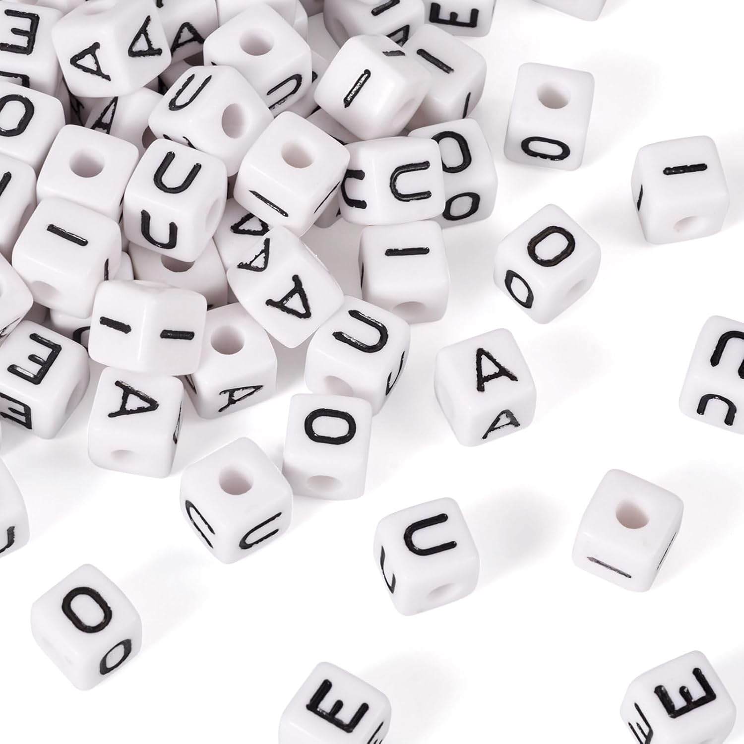 Craftdady 100Pcs 10mm Acrylic Vowels Letter Beads Cube Pony Beads White Large Hole European Bead A E I O U Alphabet Bead for Crafts Friendship Bracelets Jewelry Making Supplies - Image 7