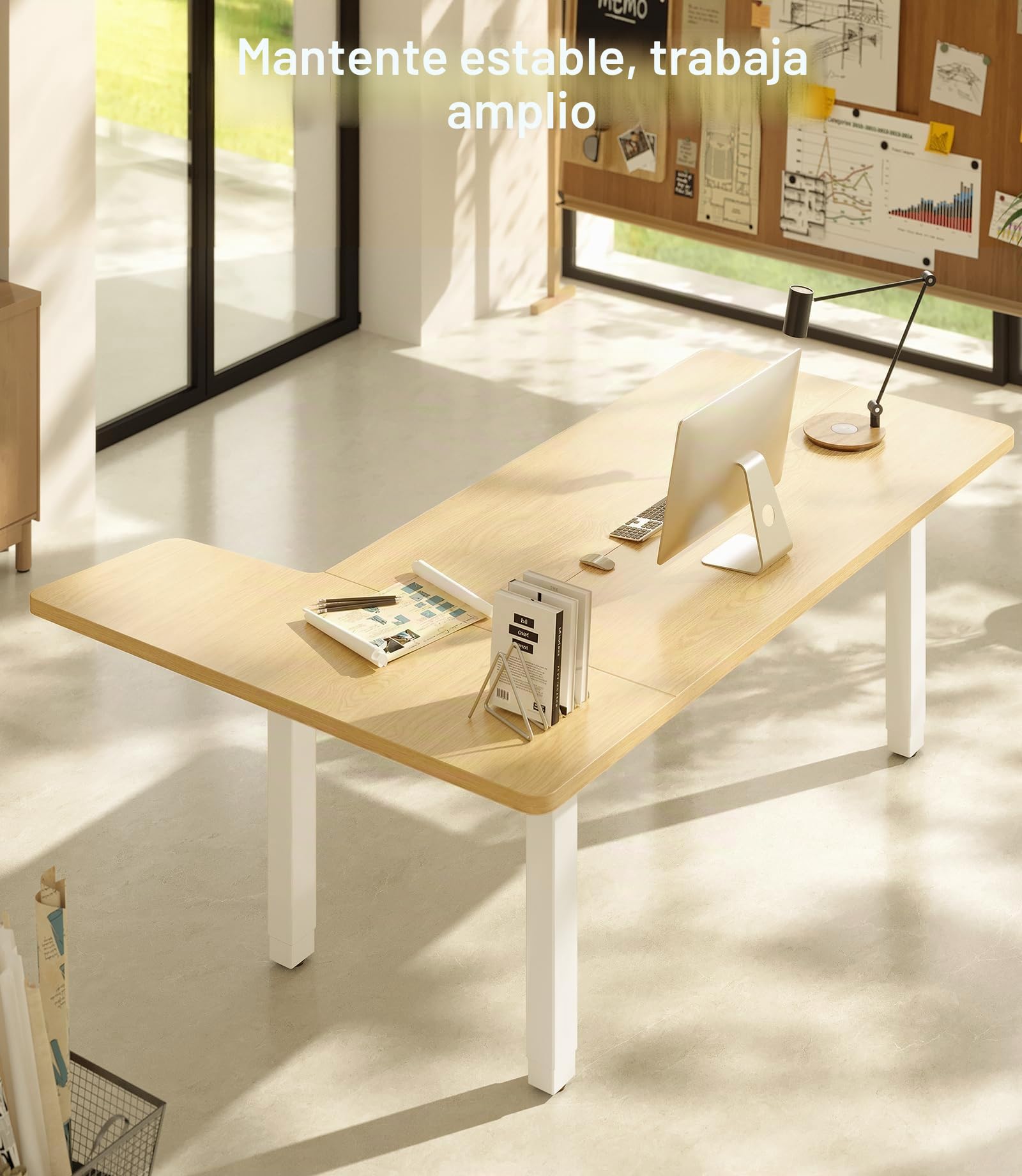 MAIDeSITe Escritorio Elevable Eléctrico En Forma De L, 160x120cm Mesa Elevable Escritorio Secretaria con Doble Motor. Capacidad De 160KG, 4 Patas Ultrarresistentes Standing Desk para El Hogar