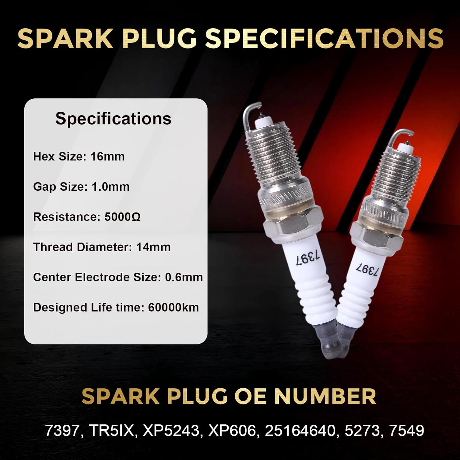 Iridium Platinum Spark Plugs TR5IX 7397 Fit for Chevy Silverado 1500 5.3 Tahoe Suburban Cadillac Escalade GMC Sierra 1500 Yukon Ford F150 Hummer V8 4.8L-6.2L Replaces 3186 TR5GP