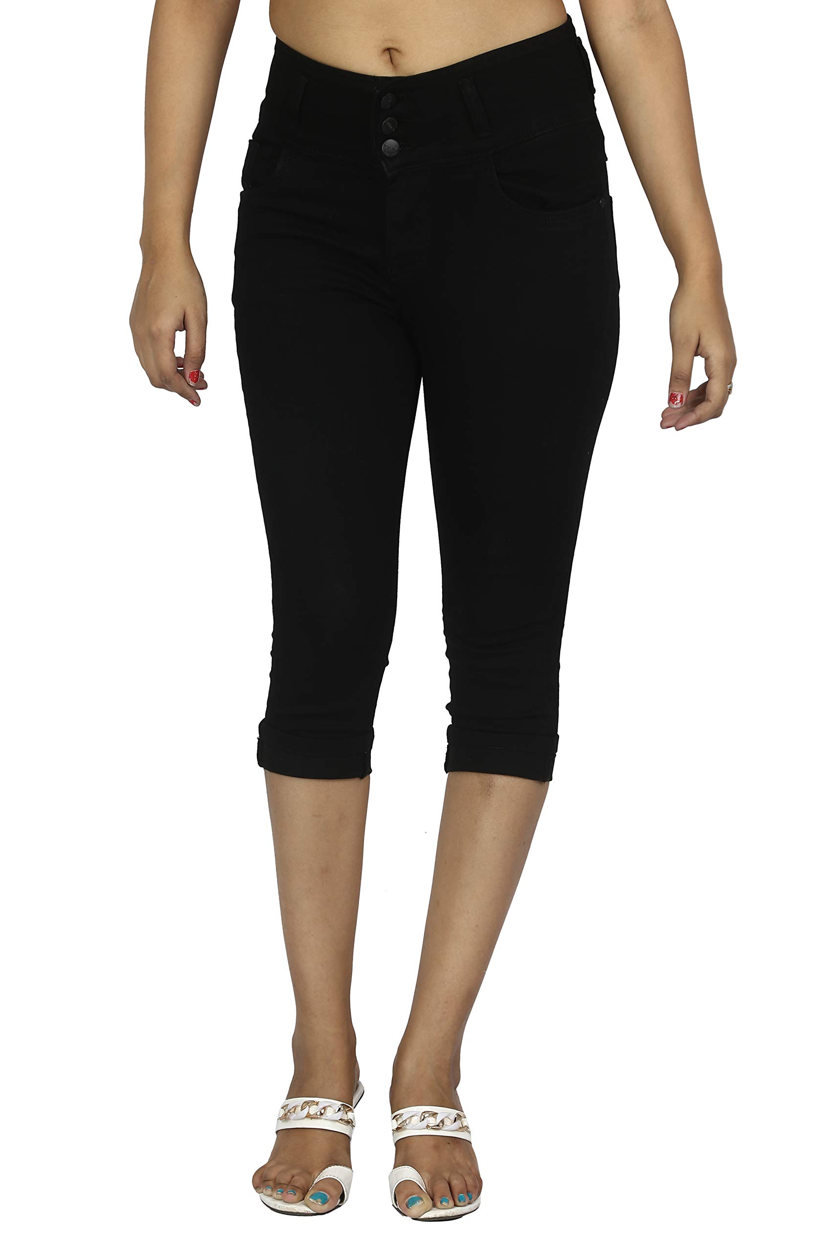 Airways Women's Stylish Denim Capri-8645-Black