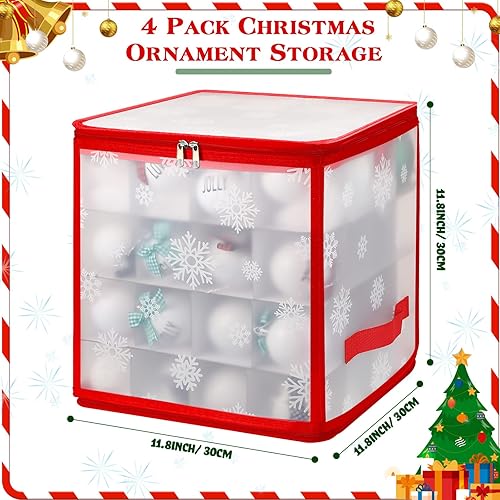 Miniatura 2 de Saintrygo 4 cajas de almacenamiento de adornos navideños con 64 compartimentos con cremallera, caja de almacenamiento de adornos de vinilo de