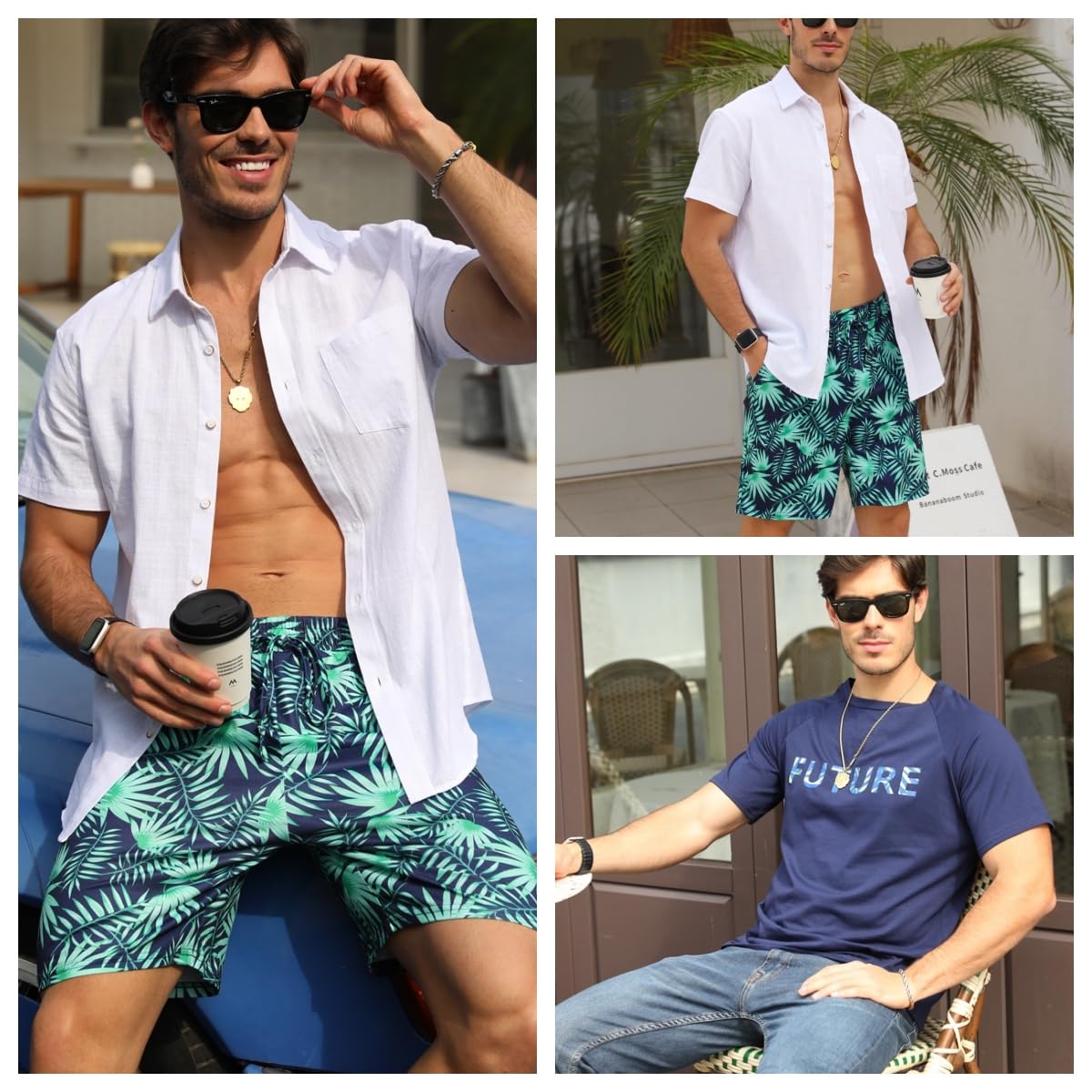 Nieery Pijamas Hombre Verano Conjunto Manga Corta Camiseta Cuello Redondo Pantalones Cortos Camuflaje con Bolsillos S-3XL