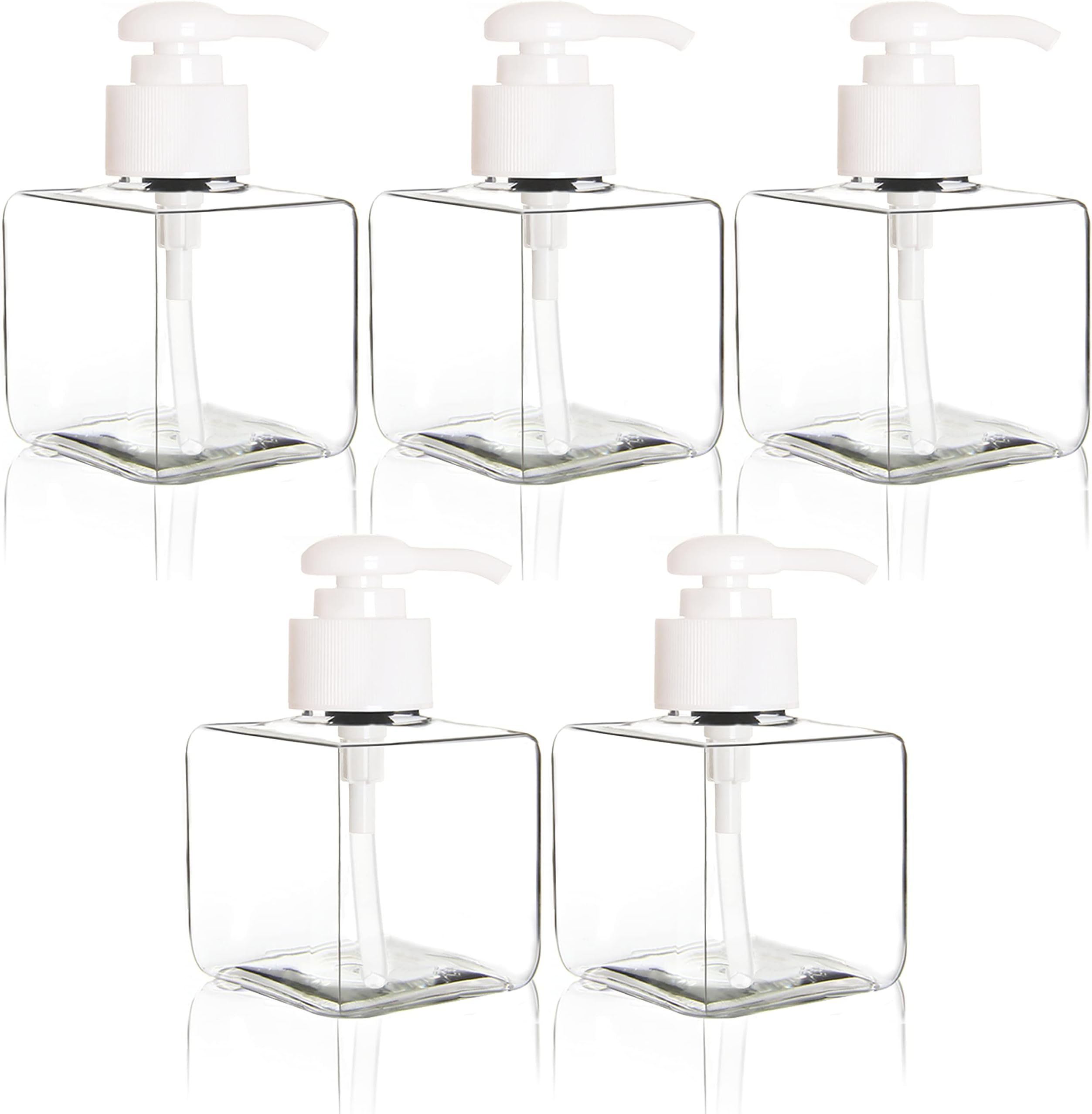 Youngever 5 Pack 250ML Clear Plastic Square Pump Bottles, Refillable Plastic Pump Bottles for Dispensing Lotions, Shampoos