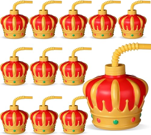 Sratte Copas de princesa de 10 onzas con pajitas y tapas, suministros de fiesta de cumpleaños de princesa, decoraciones de corona de plástico, vasos