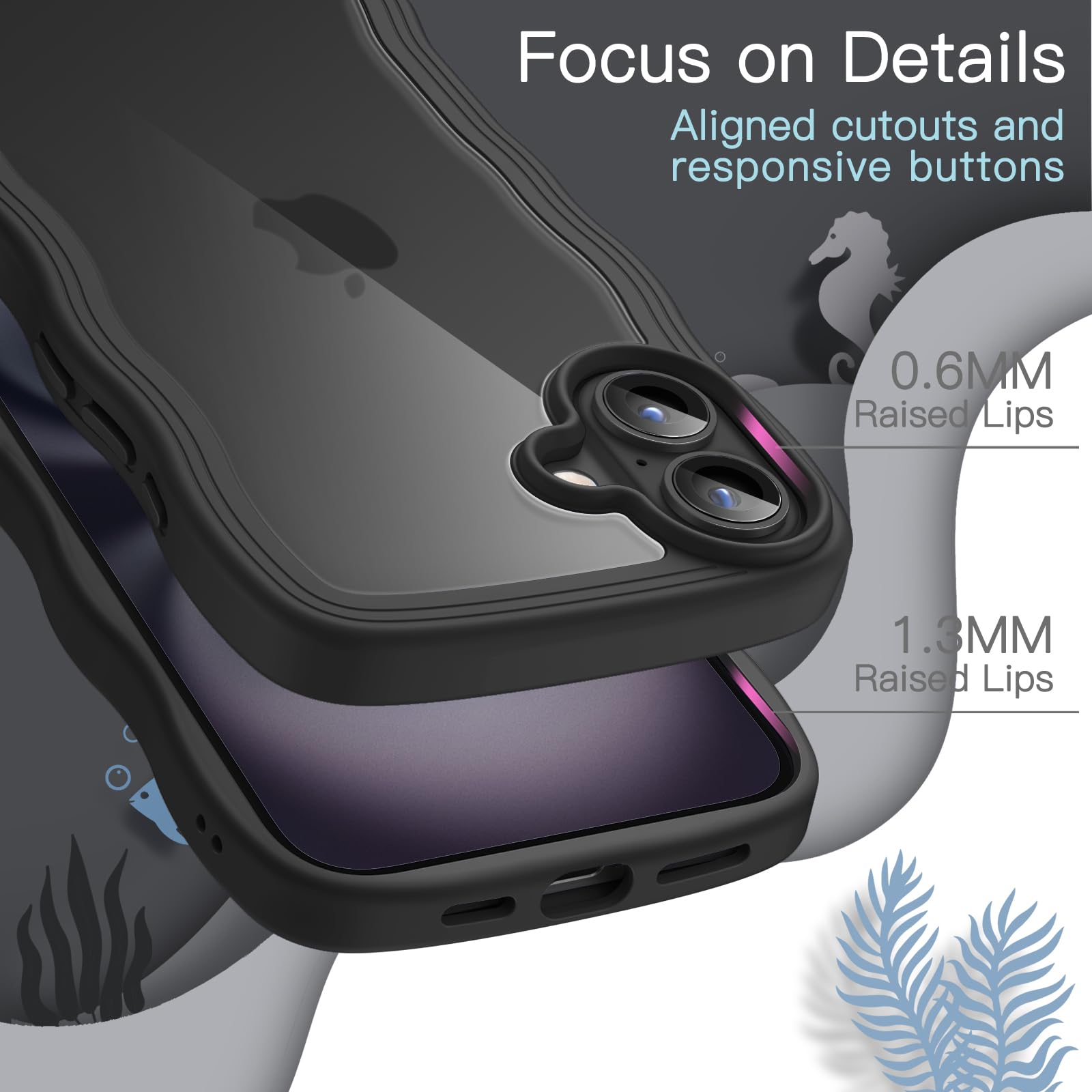 JETech Coque Ondulée Pour IPhone 16 Pro Max 6,9 Pouces, Joli Cadre Ondulé, Étui Housse Antichoc Forme Bouclée Pour Femmes Et Filles, Dos En PC Dur Transparent (Rose