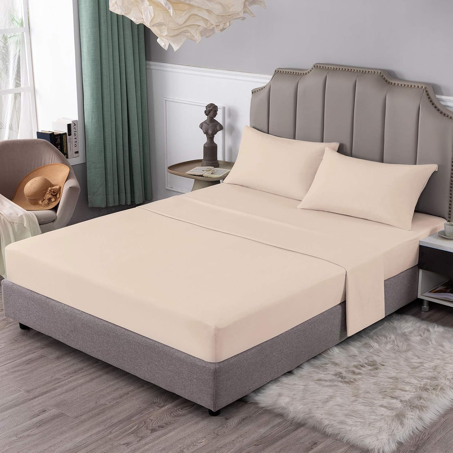 SIGOODS 4 Piece Bed Sheets Set, Microfiber 1800 Bedding Sheets & Pillowcases, 16 Inch Deep Pocket Bed Sheets Set, Super Soft Hypoallergenic Breathable Sheets Set, for Home and Hotels (Queen)