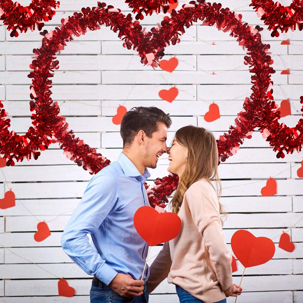 CCINEE Lametta-Girlande zum Valentinstag, Rot, 90 m, Metallic-Girlande, Dekoration für Hochzeit, Party, hängende Dekoration