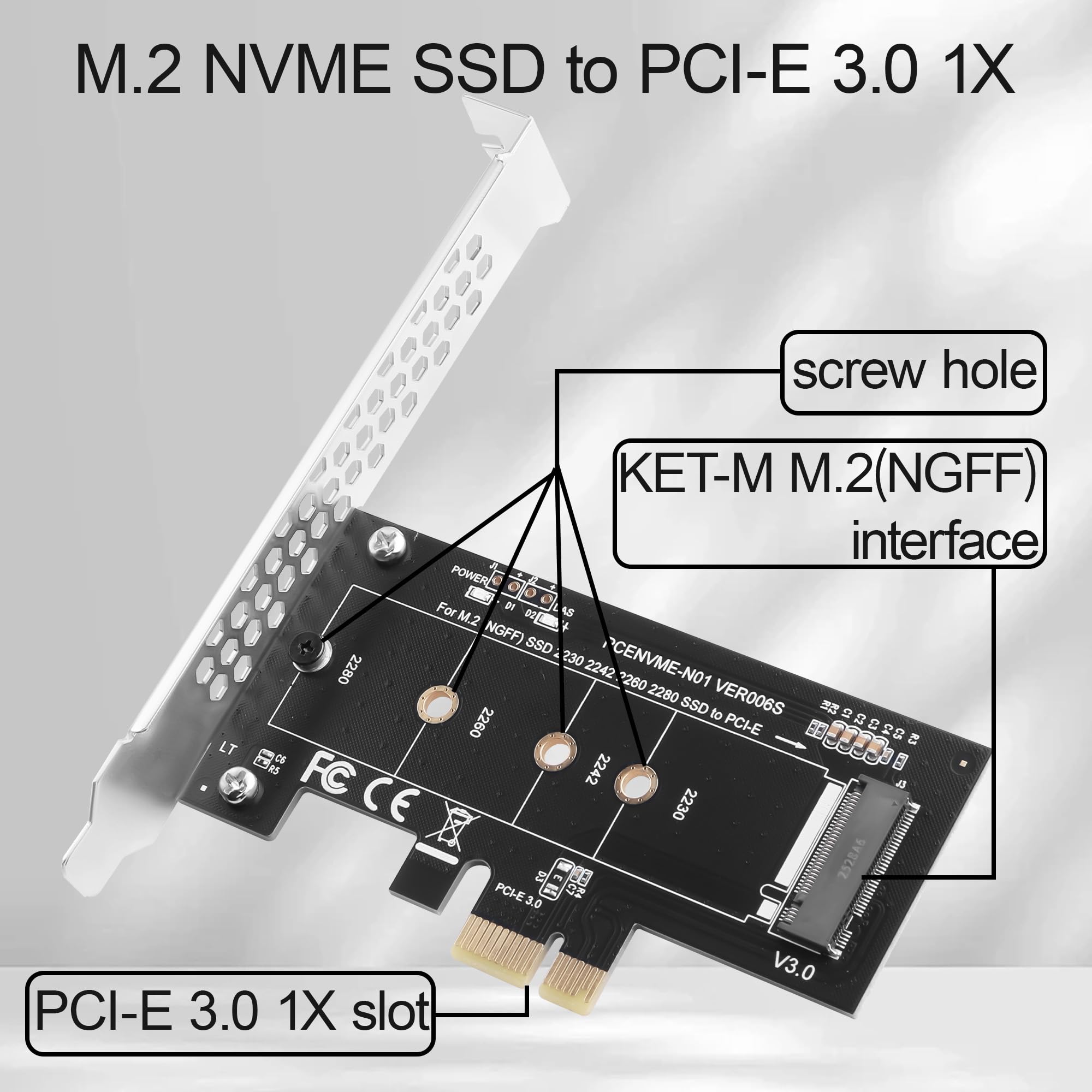 Scheda adattatore PCI-E 1X a M.2 NVME SSD per PC desktop, scheda di espansione PCI Express 3.0 supporta M.2 2230/2242/2260/2280 NVME SSD, compatibile con slot PCI-E X1/X4/X8/X16