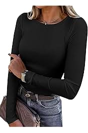 Women Long Sleeve Shirts Rib Knit Slim Fit Tops Basic Tee 2025 Fall Outfits Casual T-Shirt Underscrubs Layer Clothes