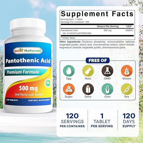 Miniatura 2 de Best Naturals Ácido Pantoténico 500 mg 120 Comprimidos
