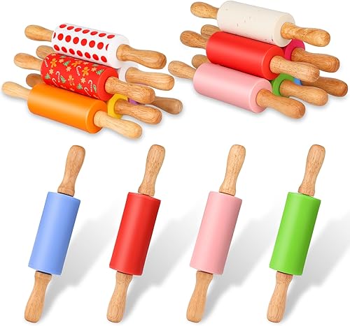 Miniatura 13 de Mini Rodillo de Silicona para Niños, Superficie Antiadherente Mango de Madera, 9 Pulgadas Paquete de 2 Paquete de 10 varios colores diferentes