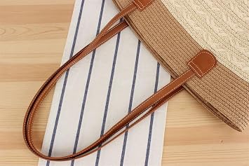 Large Bags for Women Straw Woven Beach Shoulder Tote Bag Striped Work Top-Handle Purse Summer Tote Handbag Rose Gold-Brown