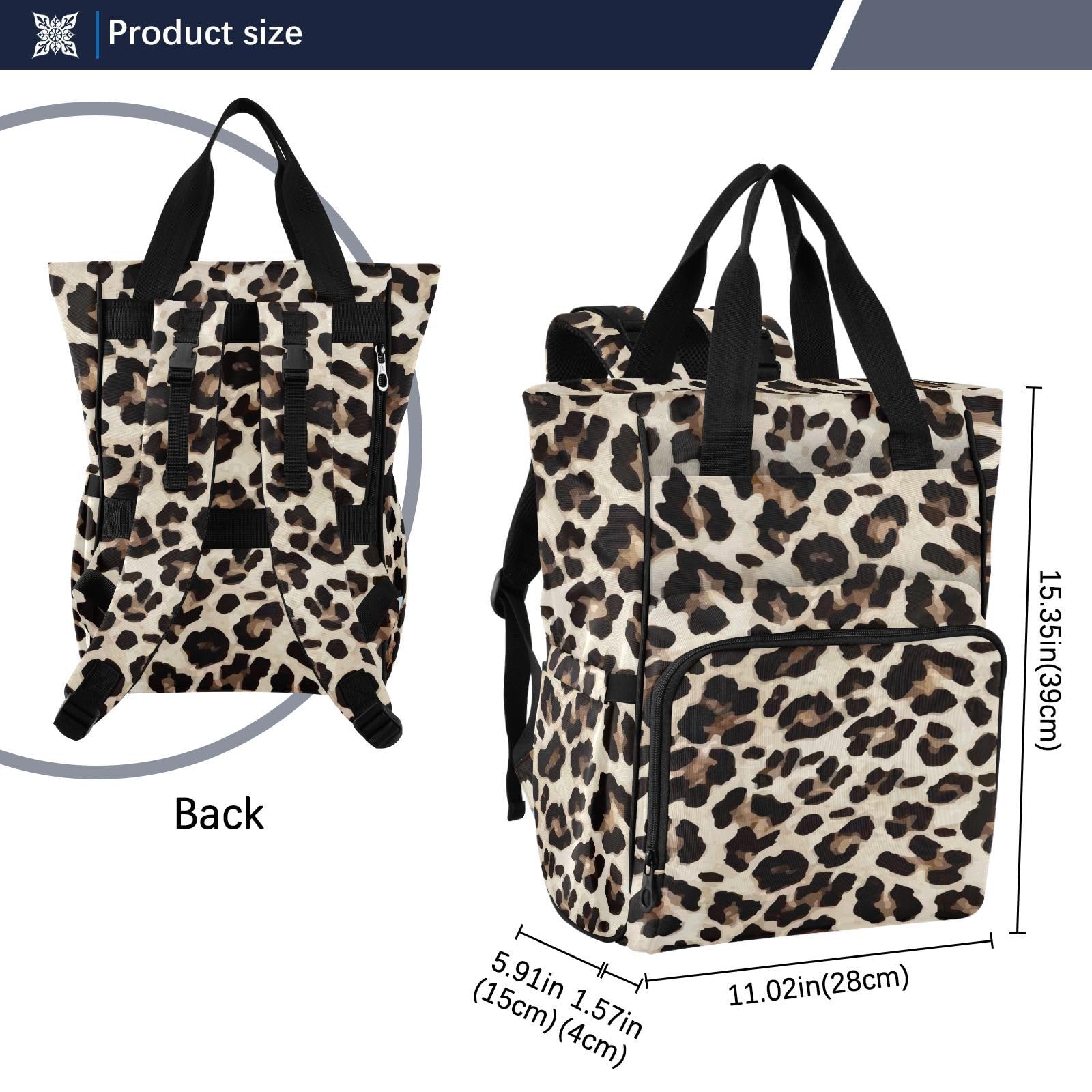 Gelber Leoparden-Tier-Geparden-Muster, Wickeltasche, Rucksack für Damen und Herren, großer Laptop-Rucksack, Reiserucksack, Tagesrucksack, Lunchtasche mit isolierten Taschen, Kinderwagengurten,