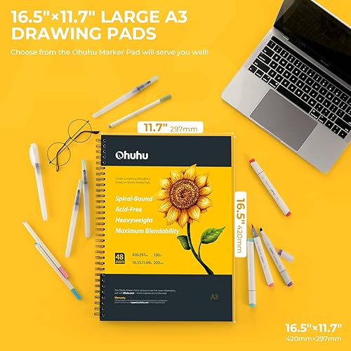 Miniatura 8 de Ohuhu - Cuaderno de bocetos artísticos de 8.3 x 11.7 pulgadas, tamaño de papel grande + blocs de marcadores Ohuhu Art Sketchbook, 16.5 x 11.7