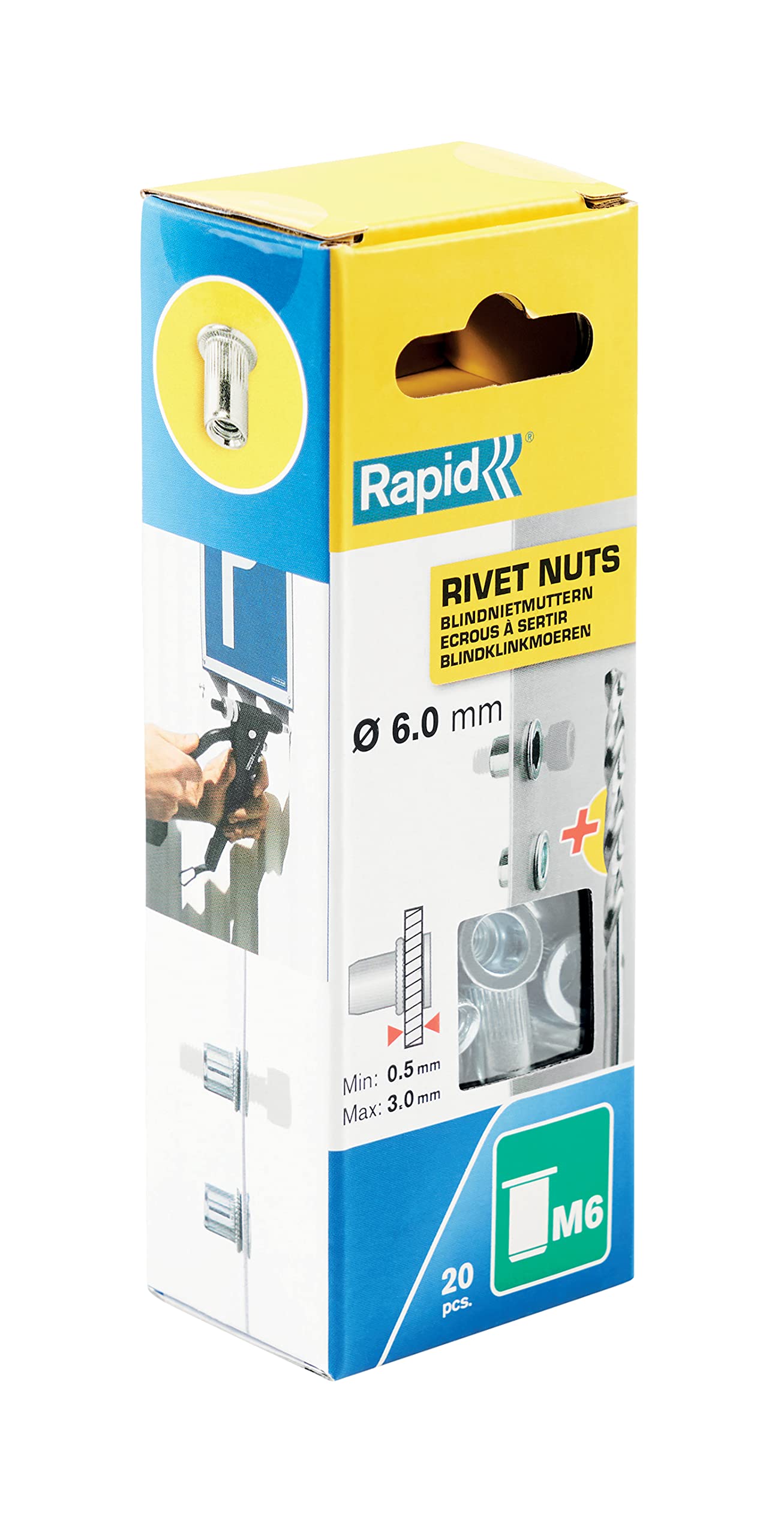 Rapid M6 Rivet Nuts, Including Drill Bit, Ø6mm, Pack of 20, 5000673