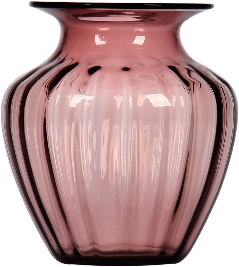 CASAMOTION Vase Hand Blown Art Glass Flower Vase, Ribble Tabletop Centerpiece Vases, Décor Gift Box, Purple, 18.3cm H