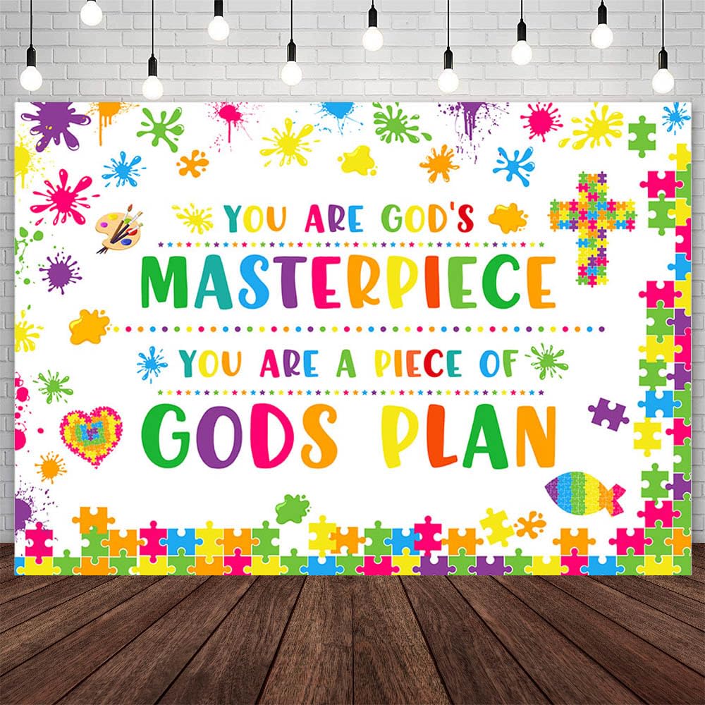 AIBIIN 10x7ft Christian Gods Plan Backdrop - You are God's Masterpiece Photography Background Sunday School Decorations for Classroom Religious Banner