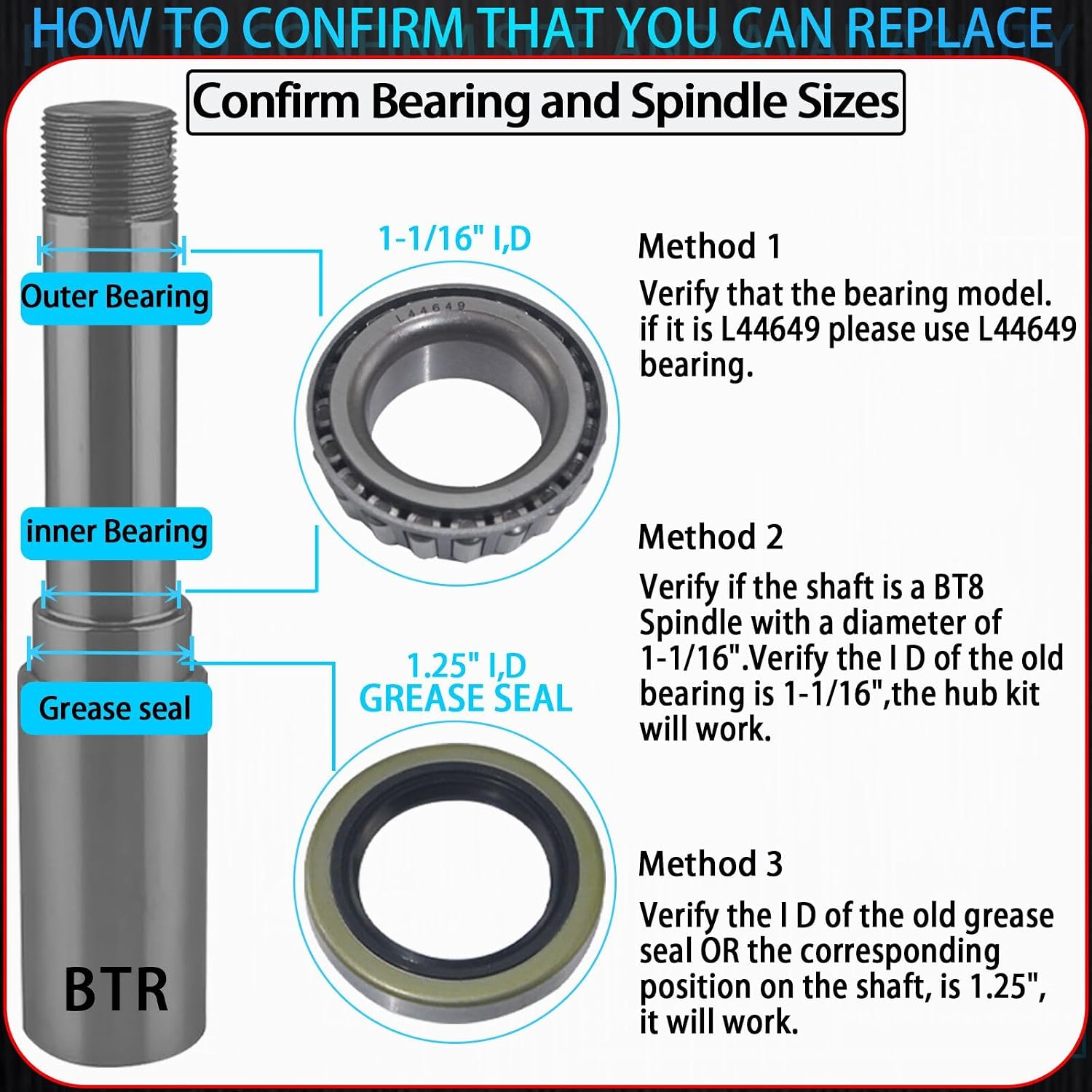 iBroPrat 2 Sets 2000-2200 LB Boat Trailer Axle Bearing Kits, L44649 / L44610 Bearing Kits, 12192TB Grease Seals, 1.98" Dust Covers and Rubber Plugs, Cotter Pins for 1-1/16 Inch Axles Trailer Wheel Hub