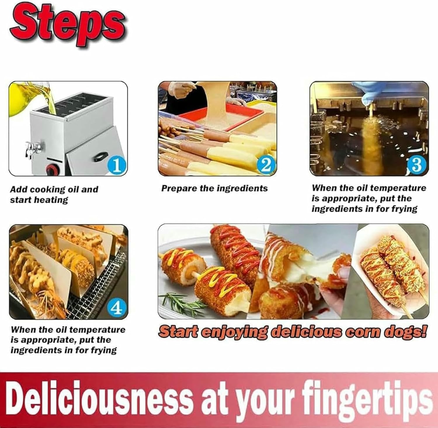 Commercial Deep Fryer, 21L Hot Corn Dog Fryer, Automatic Cheese Hot Dog Sausage Grill Stove Sticks, Adjustable Temperature~/