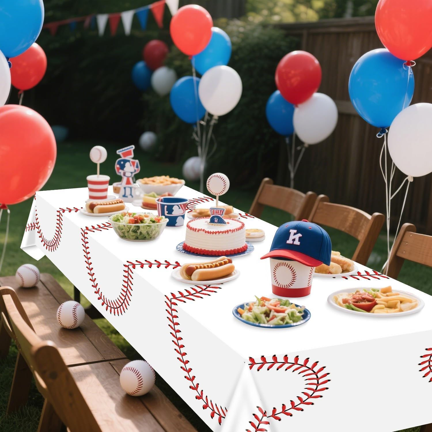 Baseball Theme Party Tablecloths, 4 Pack Disposable Baseball Striped Table Covers for Boy's Birthday Party Supplies Sports Decorations, 51 x 86 inch image 4