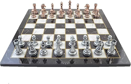 Juego de ajedrez clásico de cobre antiguo para adultos, piezas hechas a mano y tablero de ajedrez de madera con diseño de mármol, tamaño King de