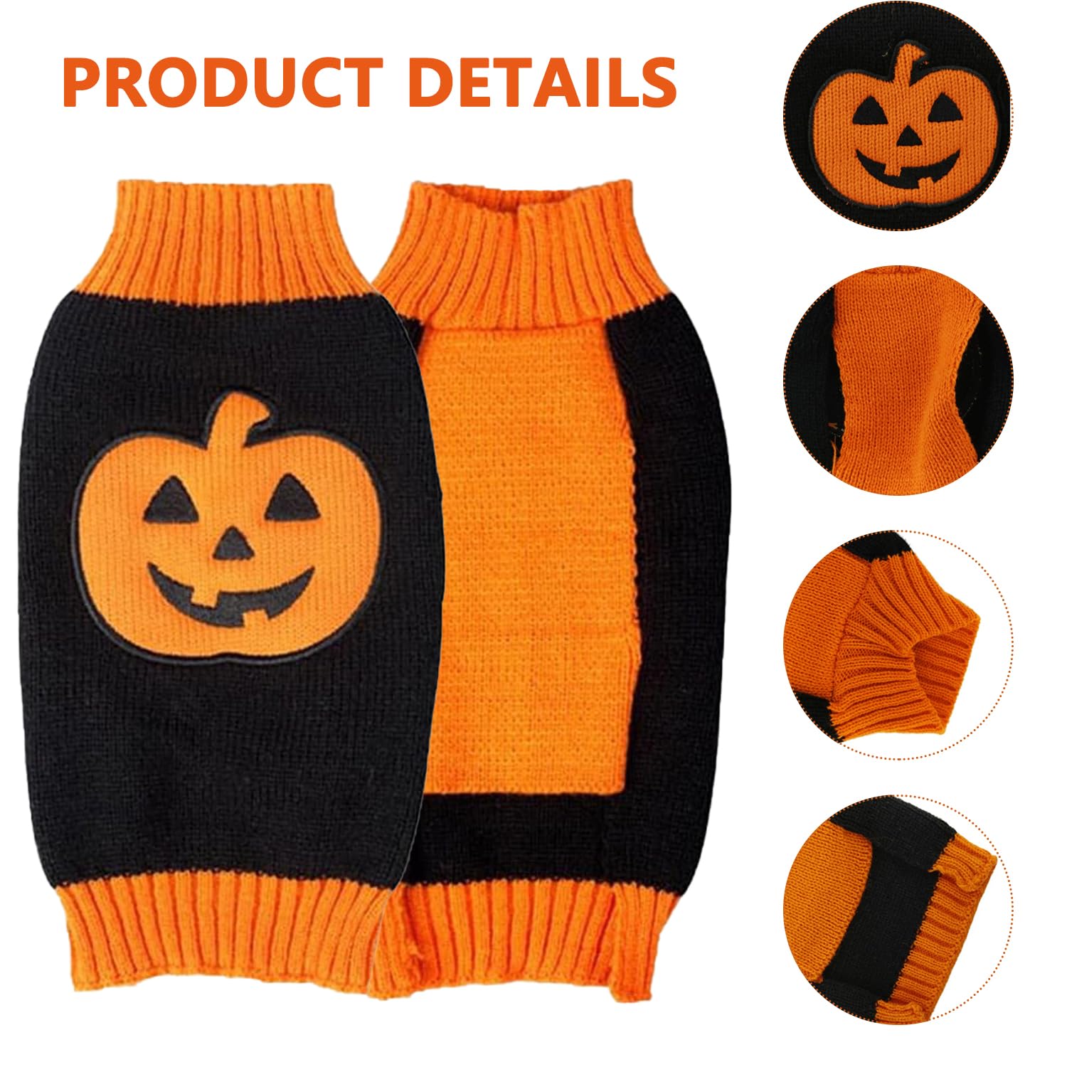 1 Pcs Pet Dog Halloween Sweater, Pet Cosplay Outfits Clothes, Cat Sweater Knit Jumper Clothes, Pumpkin Pet Costume, Pet Knitwear Outfits, for Halloween Party Costume (Black M) - Image 3