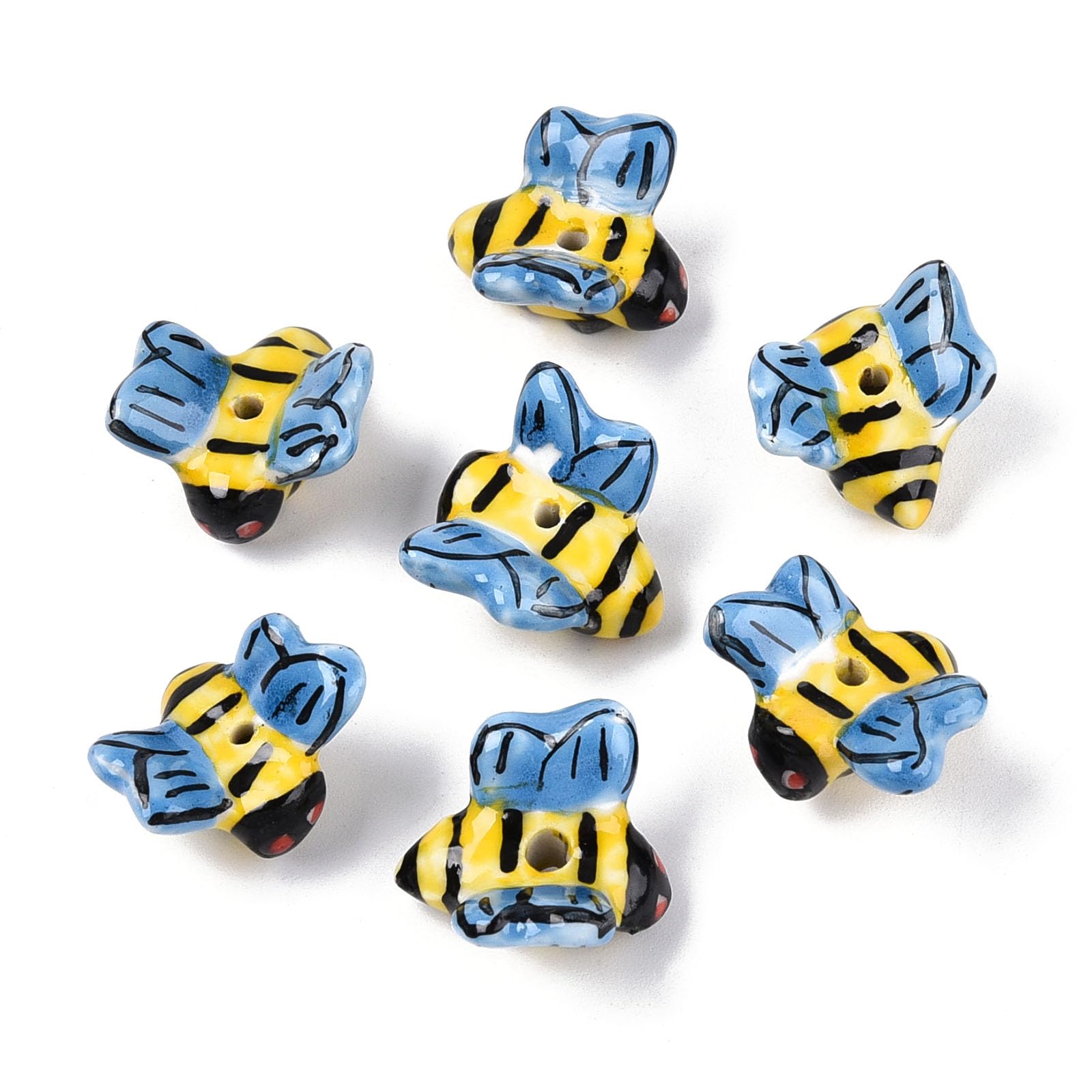 Perles d'espacement abeille en porcelaine rose et bleuet pour style bohème