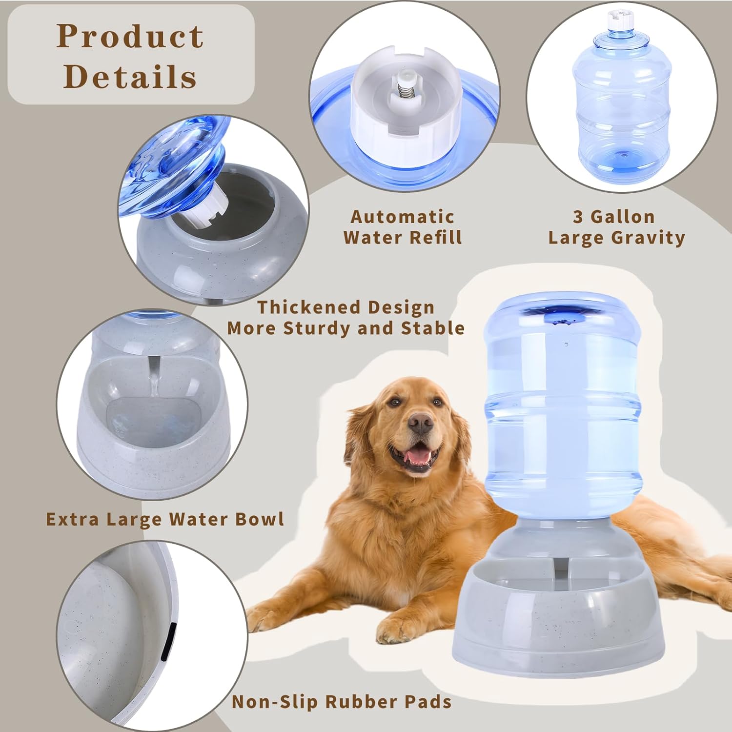 3 gallon automatic dog water dispenser, 11l large dog water bowl dispenser, automatic pet water dispenser gravity water bowl for dogs, large dog drinking fountain gray-11l dog waterer