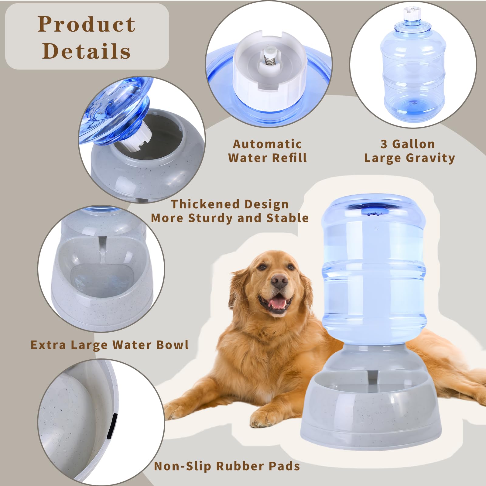 Dispensador de agua grande para perros, estación dispensadora automática de agua para mascotas, cuenco de agua de gravedad para perros y gatos, fuente grande para perros