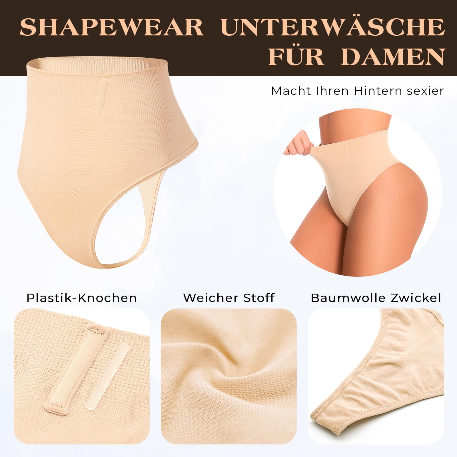 Damen Bauchweg Unterhose Shapewear Tanga Nahtlos Miederslips Body Shaper Miederpant Figurformende Unterwäsche