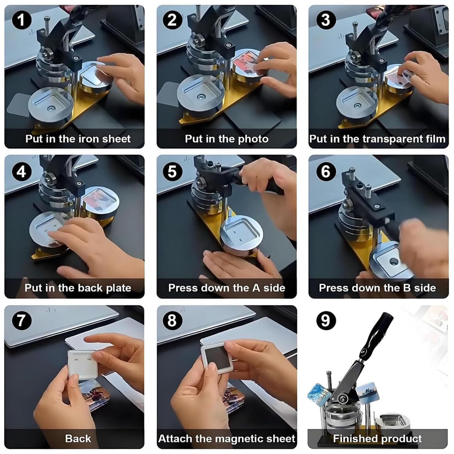 Magnes Maker Maszyna do robienia magnesów fotograficznych, DIY Magnesy na lodówkę Maszyna do robienia pinów, ze 100 zestawami materiałów eksploatacyjnych + maszyna do cięcia papieru, maszyna do