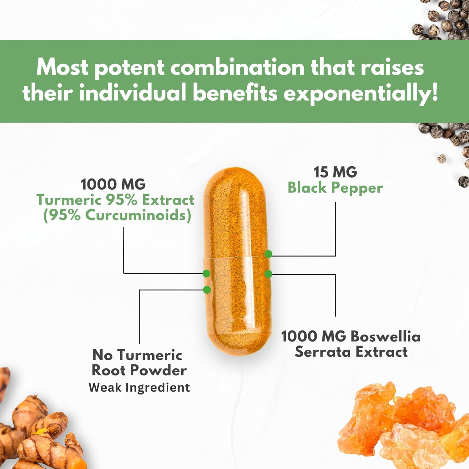 Turmeric Boswellia Extract Supplement 2000 mg – Extra Strength Boswellia Serrata with Turmeric Curcumin - 95% Curcuminoids with Boswellia Extract Capsules - Standardized High Potency - Made in USA - Image 4