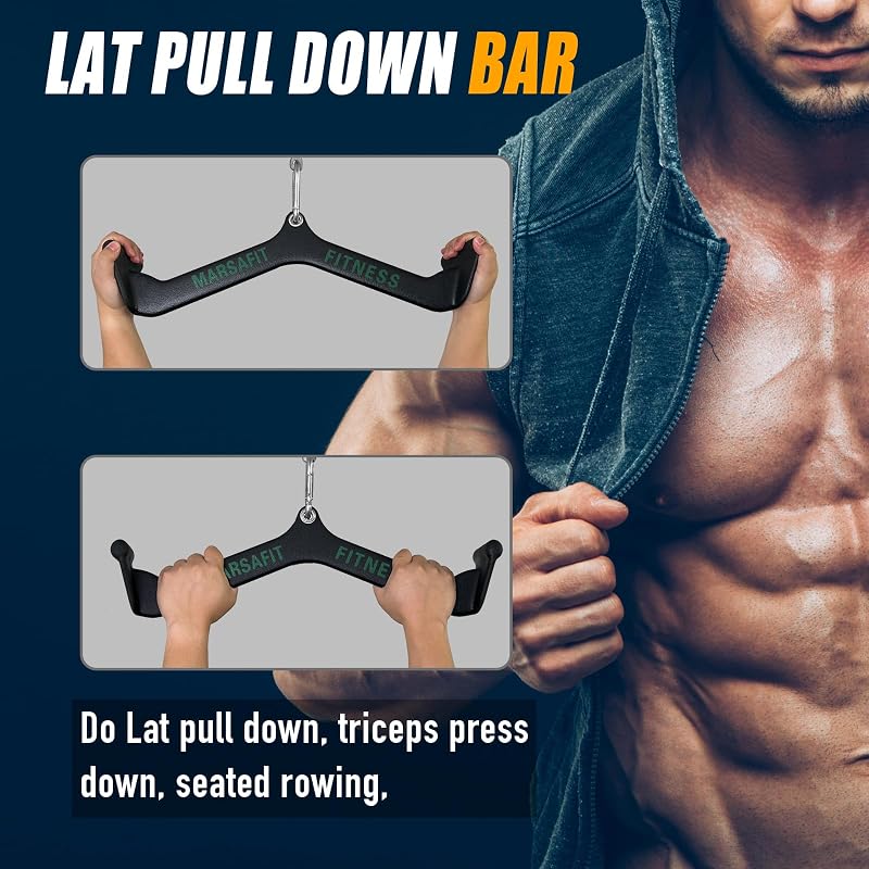MARSAFIT Edzőtermi Kábeles Csigás Géphez Tartozék Szett - T-bar, V-bar, Bicepsz, Tricepsz és Hátizom Erősítő Fogantyúk Otthoni Edzéshez