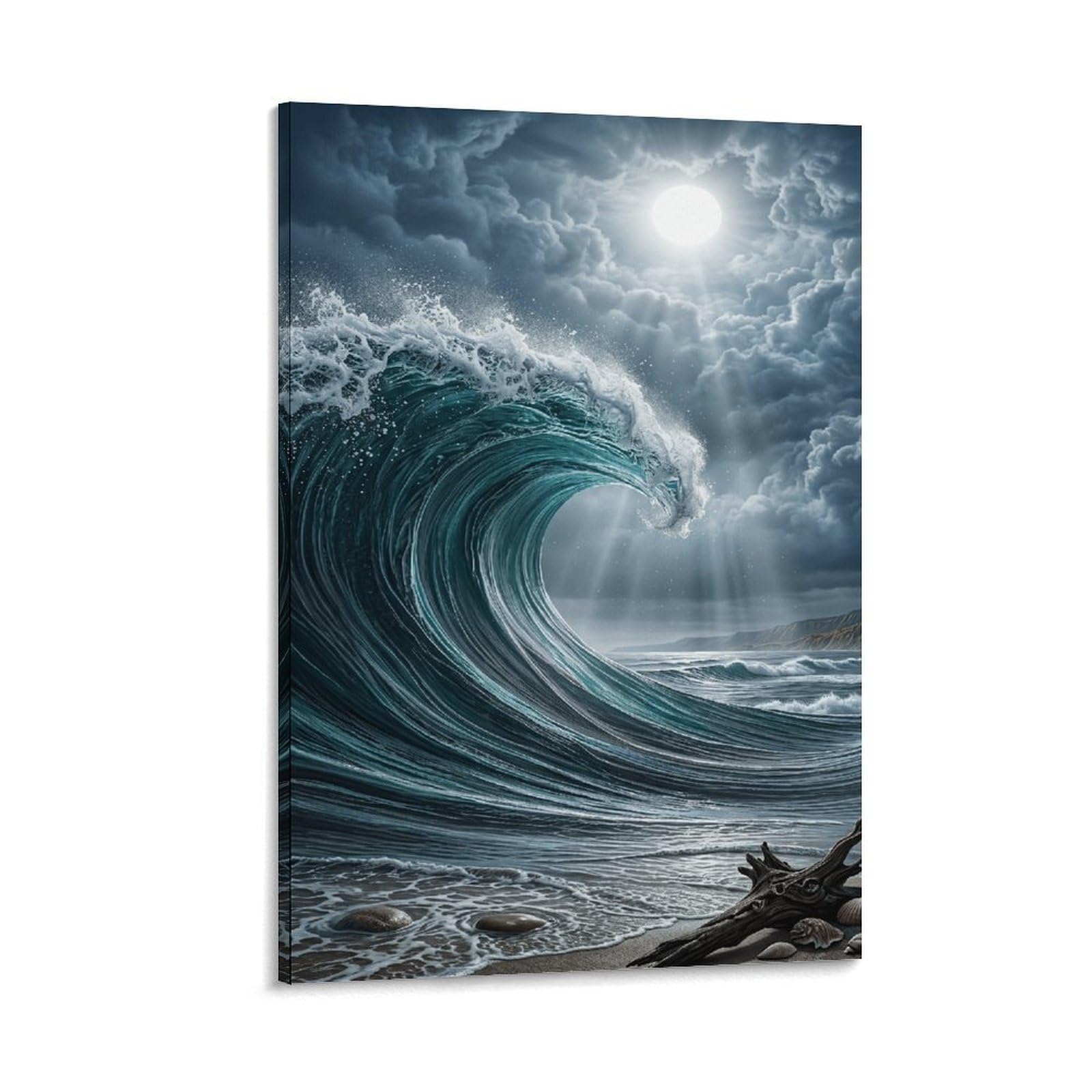 XPASHIQWC Full Moon Storm Waves Wall Decor Poster Canvas Prints Picture Modern Wall Art Picture Wall Hanging for Living Room Bedroom Home Decorations 20x30inch(50x75cm)