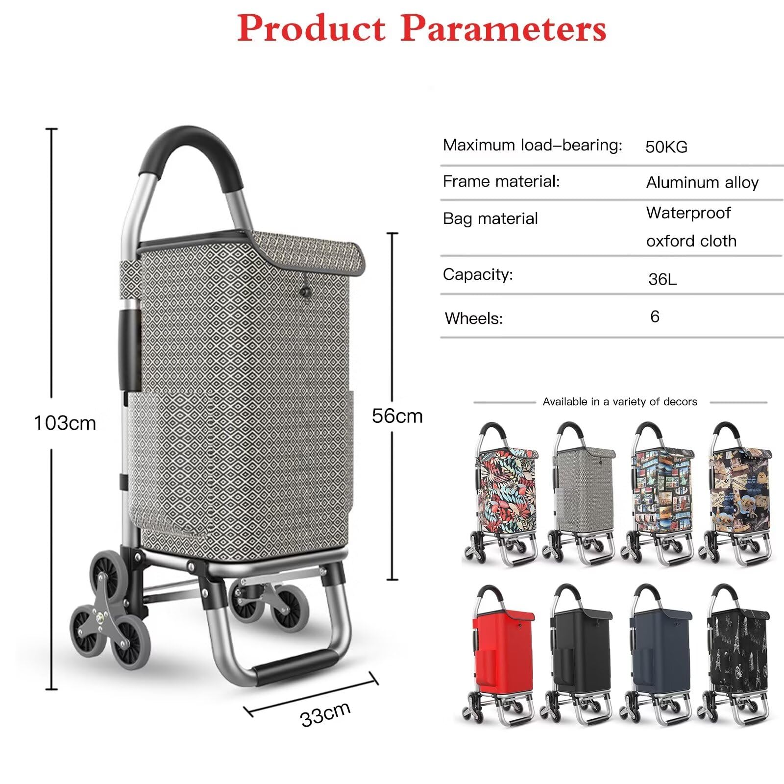 Carrello per la spesa riutilizzabile in alluminio, 36 l, rimovibile con ruote silenziose, ideale per generi alimentari, commesse, corse di mercato