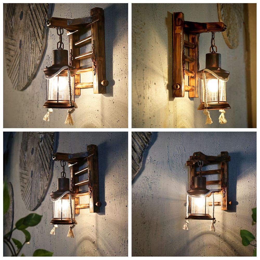 Holz Retro Lichter rustikale Wohnzimmer Wandlampe Schlafzimmerwand Einfach Kreativ Wandleuchte Vintage Antik Nostalgie innen Design Wandlampe