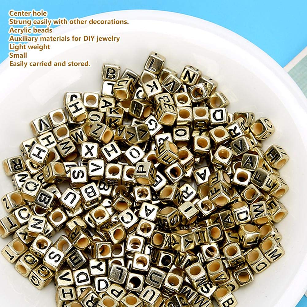 500 Pezzi di Perline Acriliche, Perline Quadrate con Alfabeto Inglese Fai Da Te Perline Colorate con Cordino di Cristallo per Creazione di Gioielli, 6 mm(D'argento