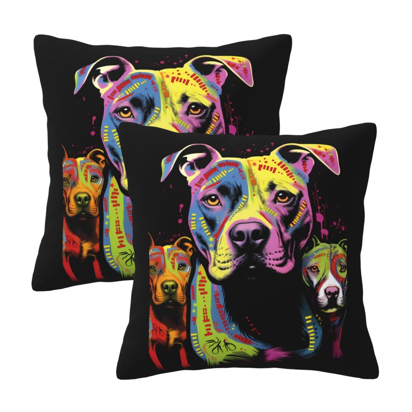 MQAPEYV Colorful Pitbull Dog 2 Pack Throw Pillow Covers Square Sofa Cushion Cover Home Living Room Bedroom Bed Pillow Case Office Waist Protection