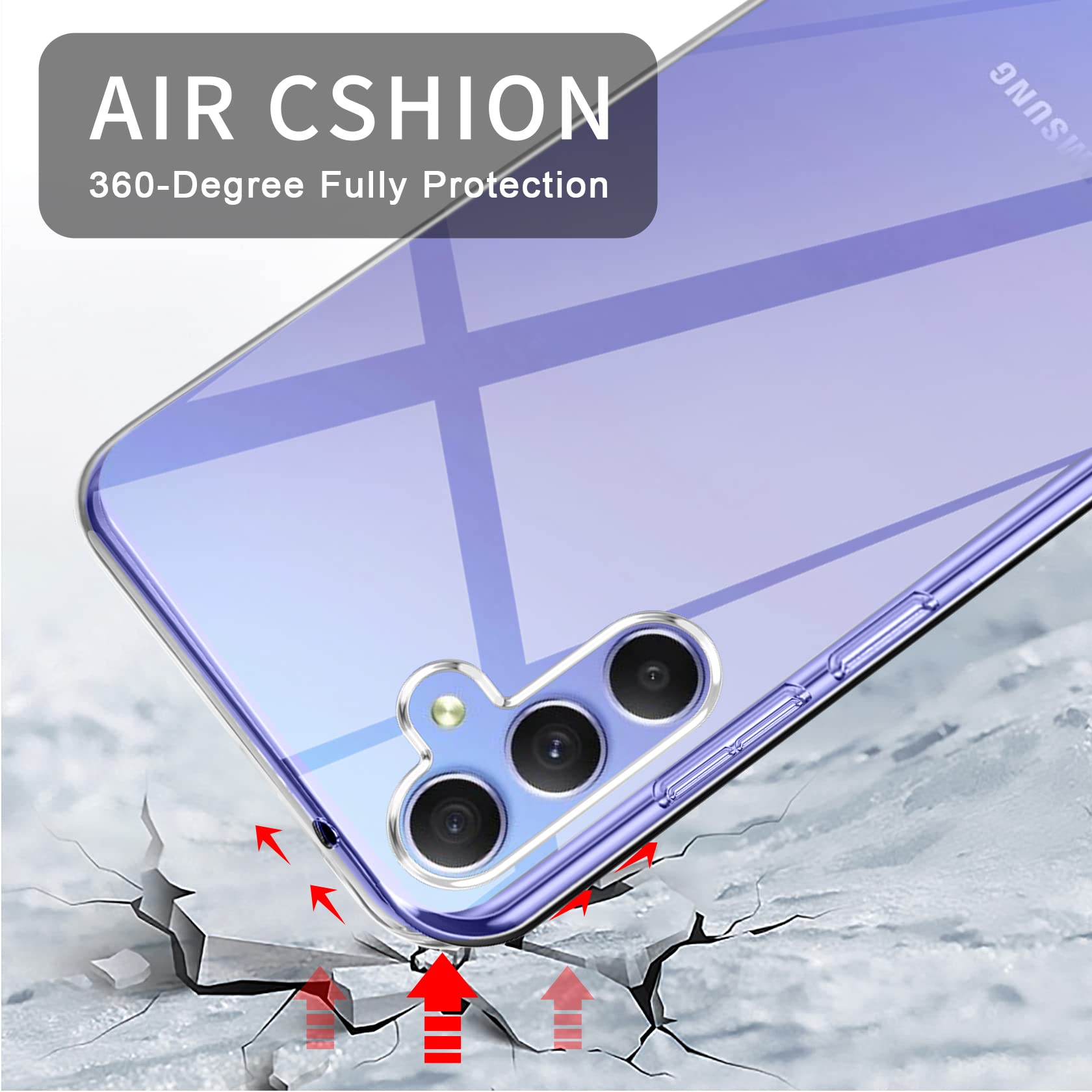 FLLAO Cover Compatibile con Samsung Galaxy A34 5G con 3 Pellicola Vetro Temperato, Custodia Trasparente Ultra Sottile Silicone TPU Morbido Case Protettivo Trasparente