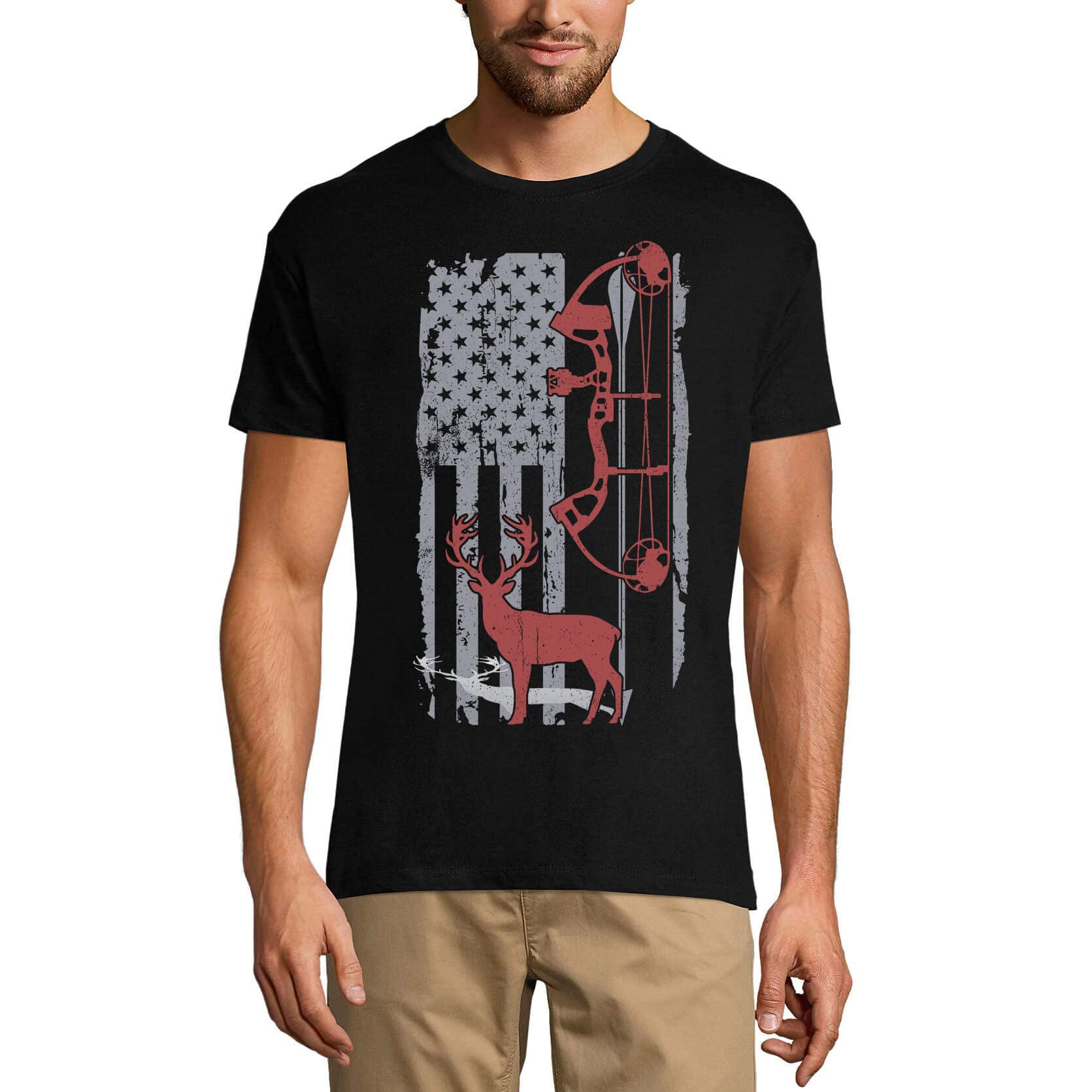 ULTRABASIC Men's US Flag & Deer Hunter Graphic T-Shirt - Eco-Friendly Vintage Tee (Multiple Sizes) - View #4