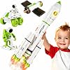 Space Rocket Toy Set for Kids 3-5 with Lights & Sound, STEM Launch Set with Rocket, Astronaut Toy, Satellite, Moon Rover, Pretend Play Space Exploration Toys, Birthday Gift for Kids