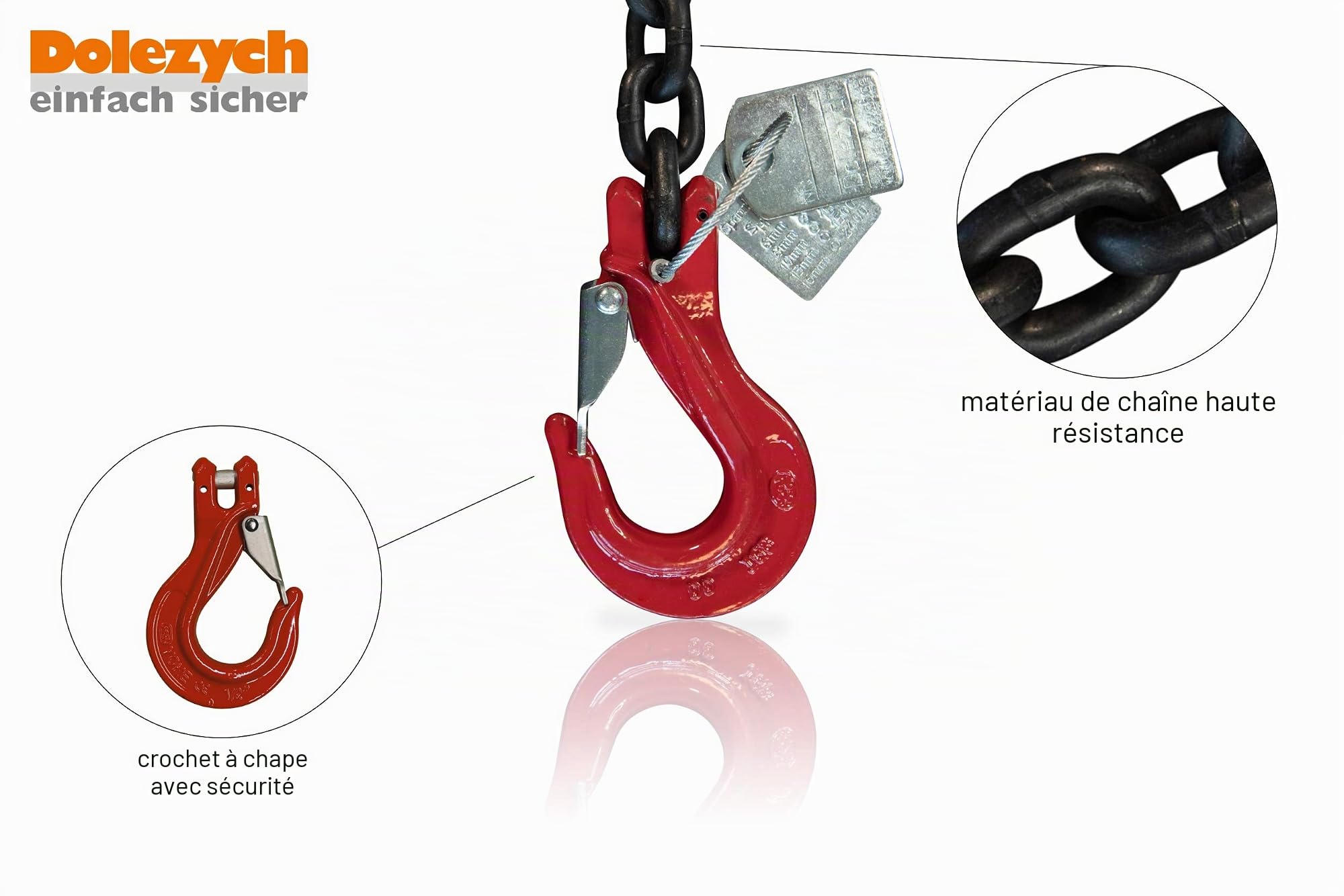 Dolezych Chaîne d'arrimage PowerLash L-150, 2200 daN, 2 pièces, avec Crochet à tête de Fourche, 2 m de Long, chaîne 6-8, Noir/Rouge